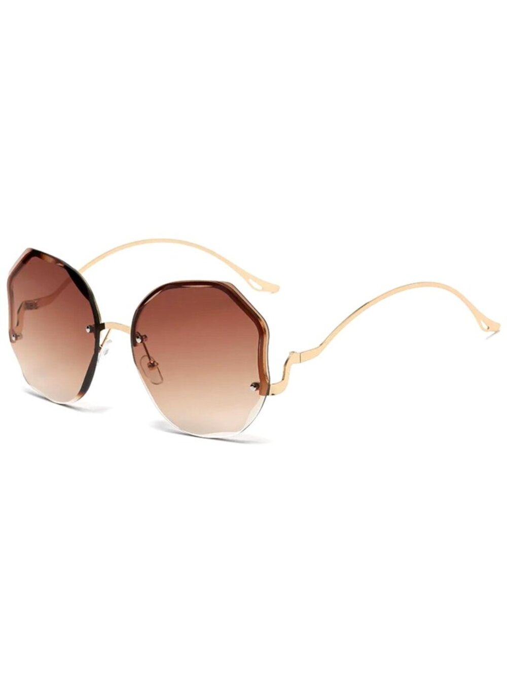 Brown Gradient Oversized Octagonal Sunglasses With Gold Frame